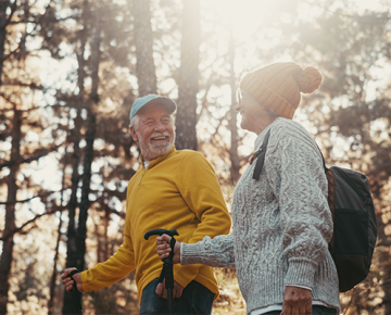 couple walking in the woods